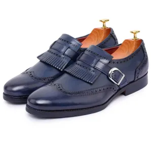 7 CM / 2.76 Inches Taller - CMR CHAMARIPA Business Elevator Shoes For Men - Wingtip Brogue Kiltie Monk Strap - Navy
