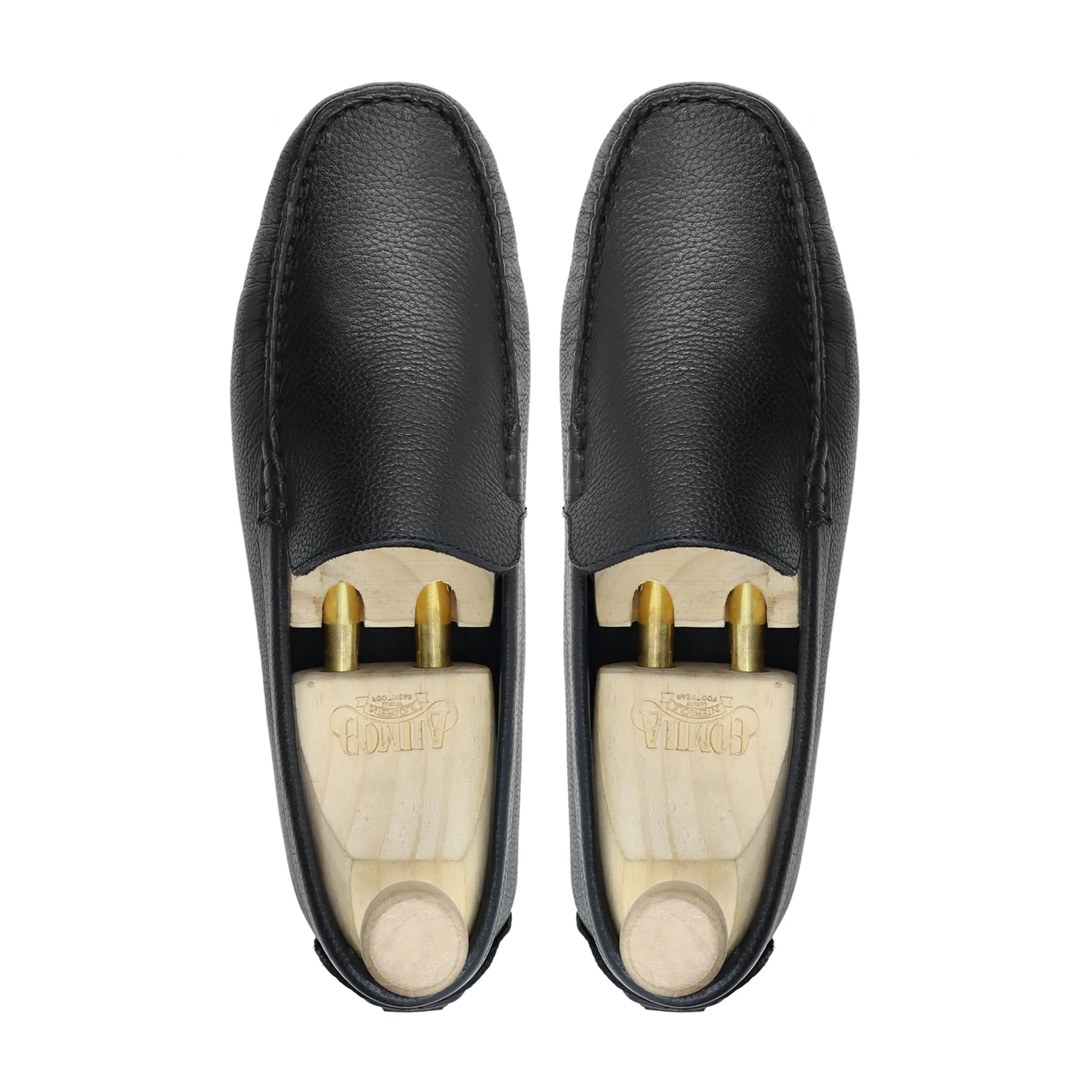 Aaden - Men's Black Pebble Grain Leather  Driver Shoe