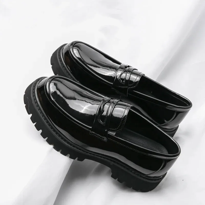 Aidase New Platform Shoes Loafers Shoes Men Thick-soled Wedding Shoes Black Formal Business Shoes Slip-on Leather Increase Casual Shoes