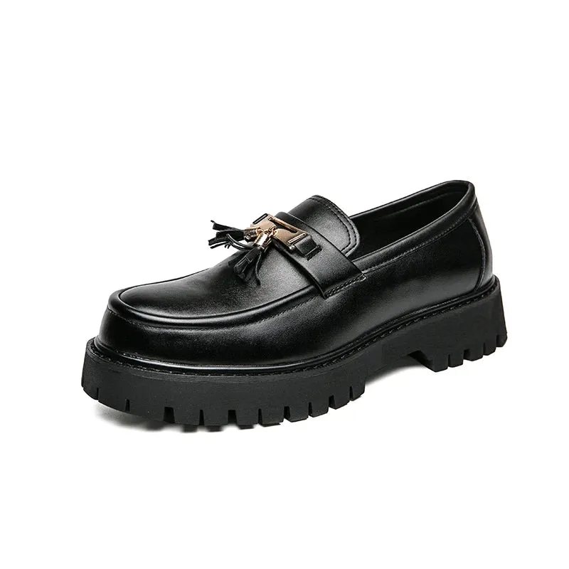Aidase New Platform Shoes Loafers Shoes Men Thick-soled Wedding Shoes Black Formal Business Shoes Slip-on Leather Increase Casual Shoes