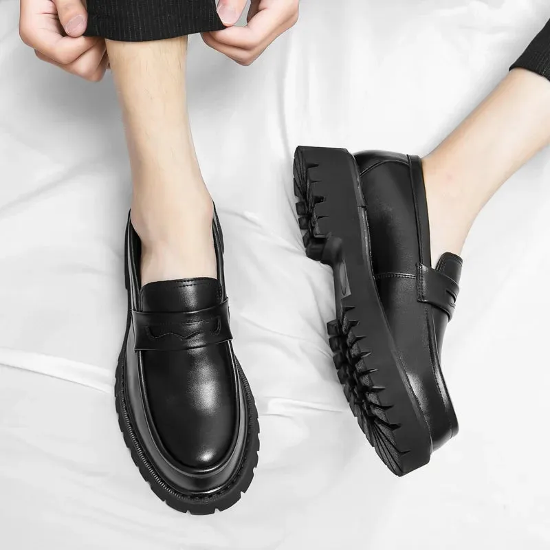 Aidase New Platform Shoes Loafers Shoes Men Thick-soled Wedding Shoes Black Formal Business Shoes Slip-on Leather Increase Casual Shoes