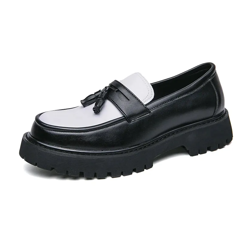 Aidase New Platform Shoes Loafers Shoes Men Thick-soled Wedding Shoes Black Formal Business Shoes Slip-on Leather Increase Casual Shoes