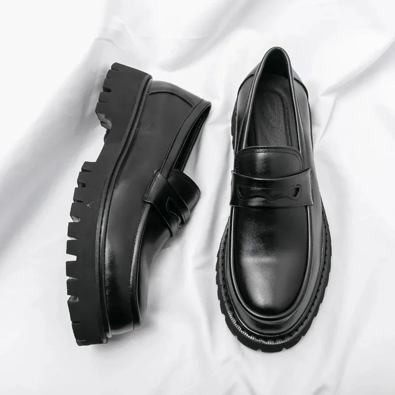 Aidase New Platform Shoes Loafers Shoes Men Thick-soled Wedding Shoes Black Formal Business Shoes Slip-on Leather Increase Casual Shoes