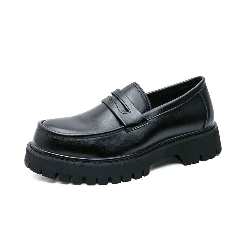Aidase New Platform Shoes Loafers Shoes Men Thick-soled Wedding Shoes Black Formal Business Shoes Slip-on Leather Increase Casual Shoes