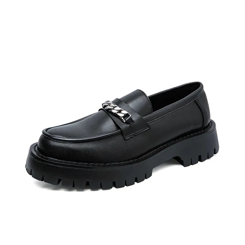 Aidase New Platform Shoes Loafers Shoes Men Thick-soled Wedding Shoes Black Formal Business Shoes Slip-on Leather Increase Casual Shoes
