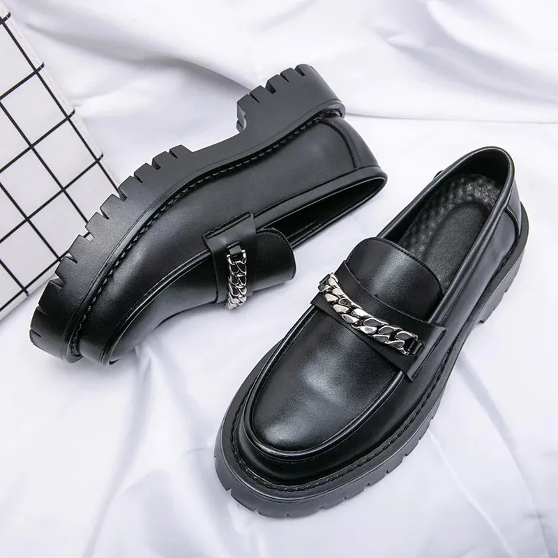 Aidase New Platform Shoes Loafers Shoes Men Thick-soled Wedding Shoes Black Formal Business Shoes Slip-on Leather Increase Casual Shoes