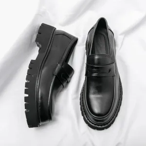 Aidase New Platform Shoes Loafers Shoes Men Thick-soled Wedding Shoes Black Formal Business Shoes Slip-on Leather Increase Casual Shoes