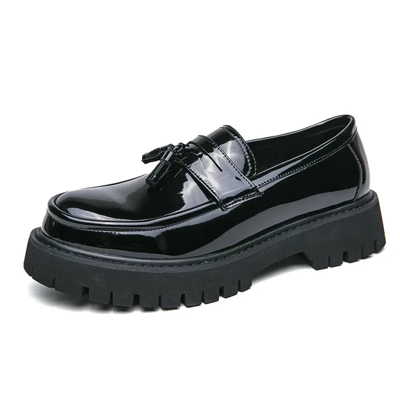 Aidase New Platform Shoes Loafers Shoes Men Thick-soled Wedding Shoes Black Formal Business Shoes Slip-on Leather Increase Casual Shoes