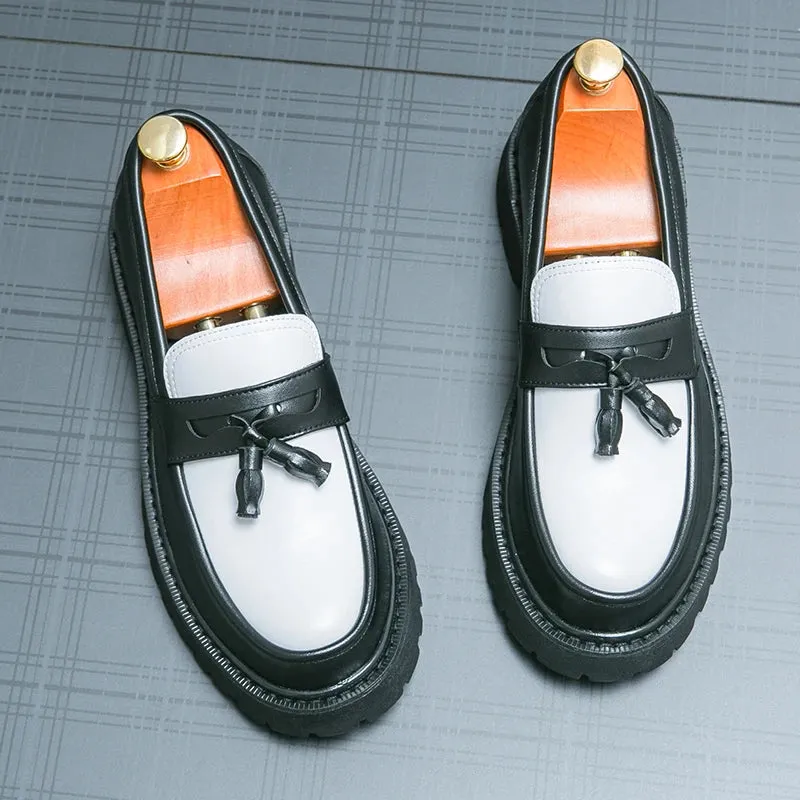 Aidase New Platform Shoes Loafers Shoes Men Thick-soled Wedding Shoes Black Formal Business Shoes Slip-on Leather Increase Casual Shoes