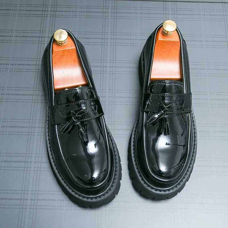 Aidase New Platform Shoes Loafers Shoes Men Thick-soled Wedding Shoes Black Formal Business Shoes Slip-on Leather Increase Casual Shoes