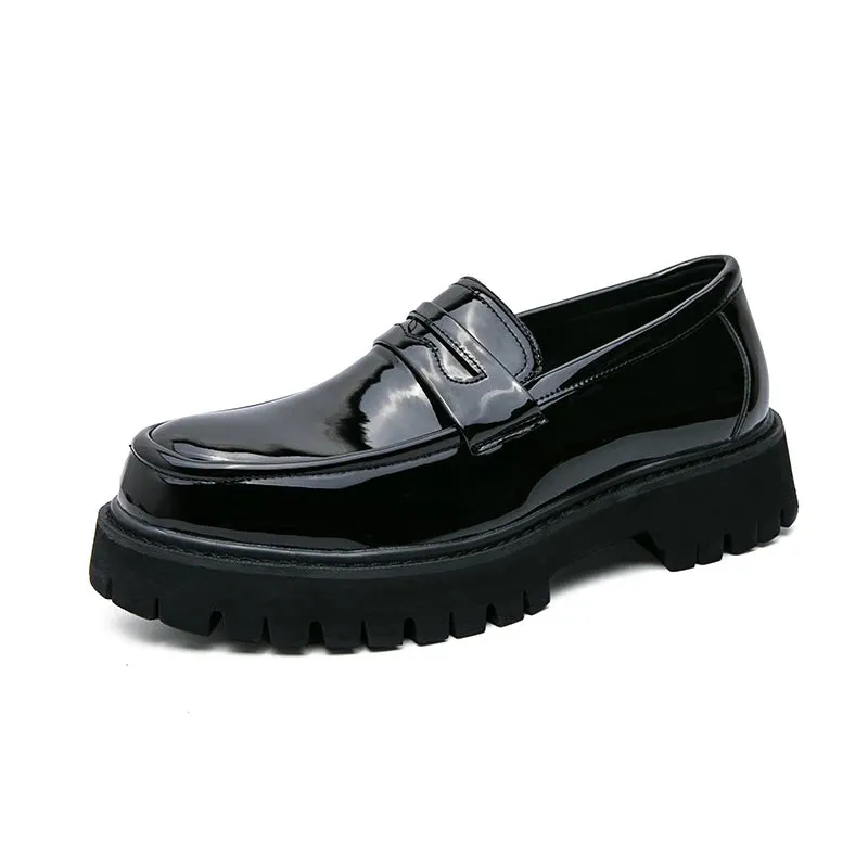 Aidase New Platform Shoes Loafers Shoes Men Thick-soled Wedding Shoes Black Formal Business Shoes Slip-on Leather Increase Casual Shoes