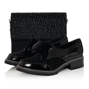 Aubrey Lace Up Chunky Flat Shoes Black Apaloosa & Matching Adelaide Bag by Ruby Shoo