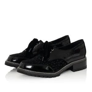 Aubrey Lace Up Chunky Flat Shoes Black Apaloosa by Ruby Shoo