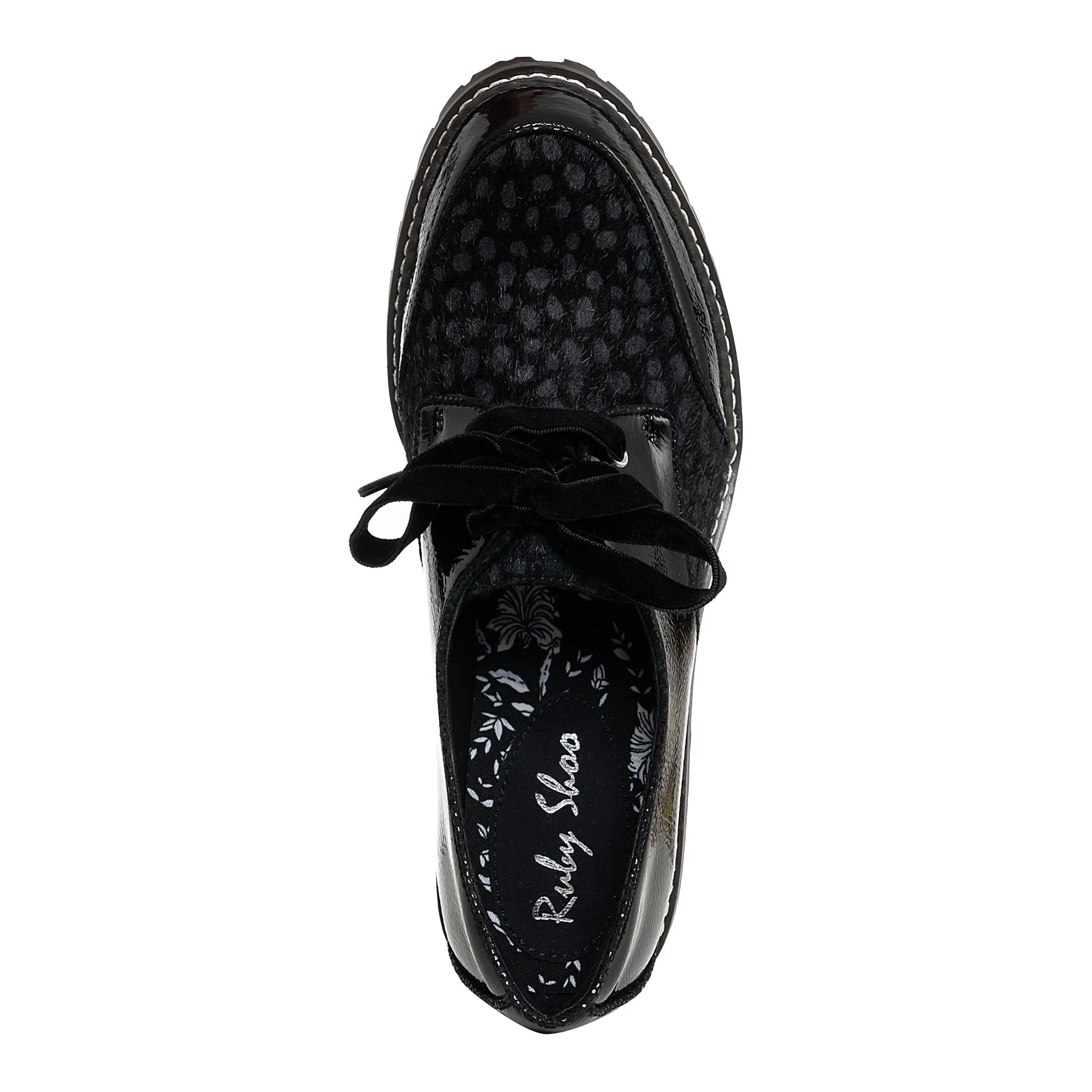 Aubrey Lace Up Chunky Flat Shoes Black Apaloosa by Ruby Shoo