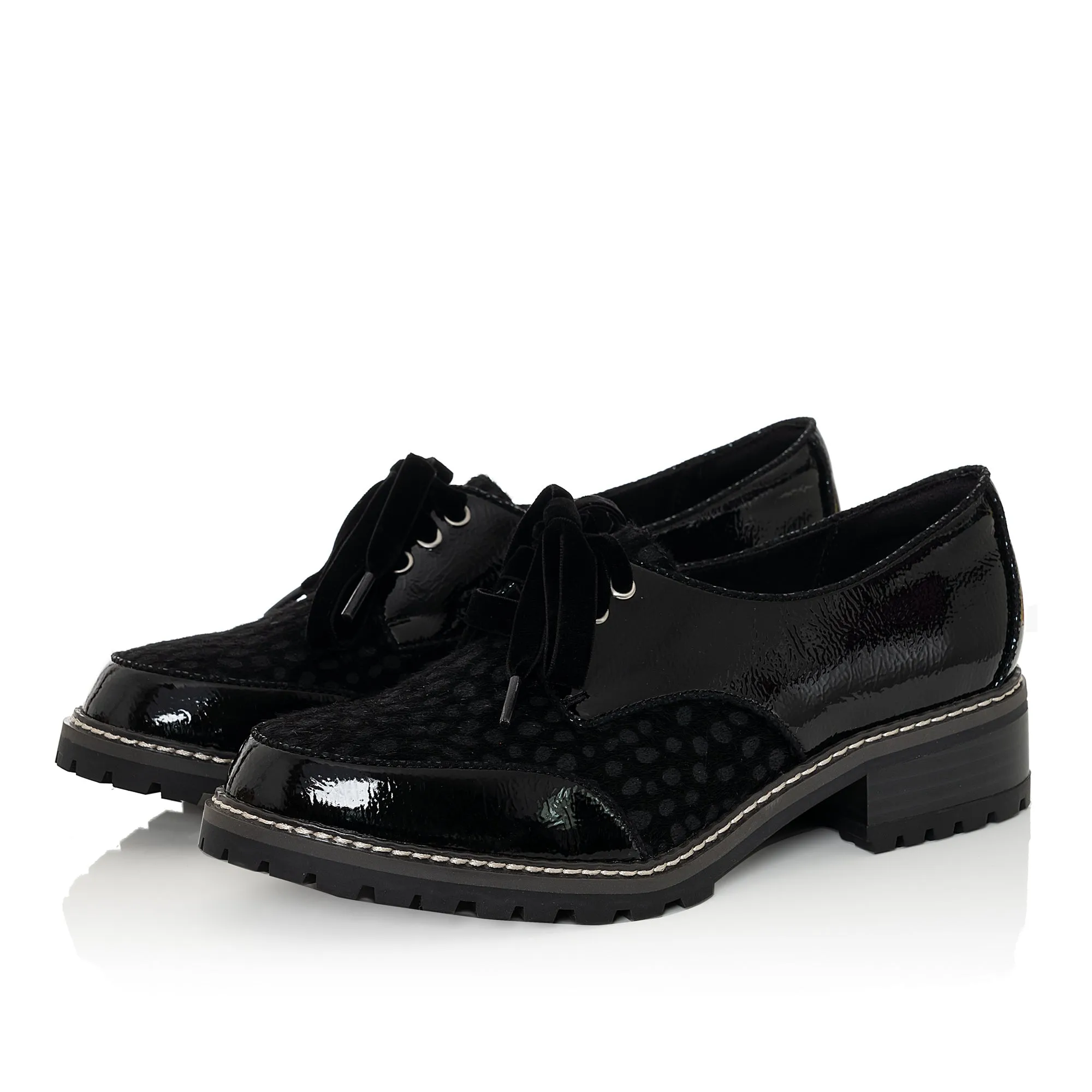 Aubrey Lace Up Chunky Flat Shoes Black Apaloosa by Ruby Shoo