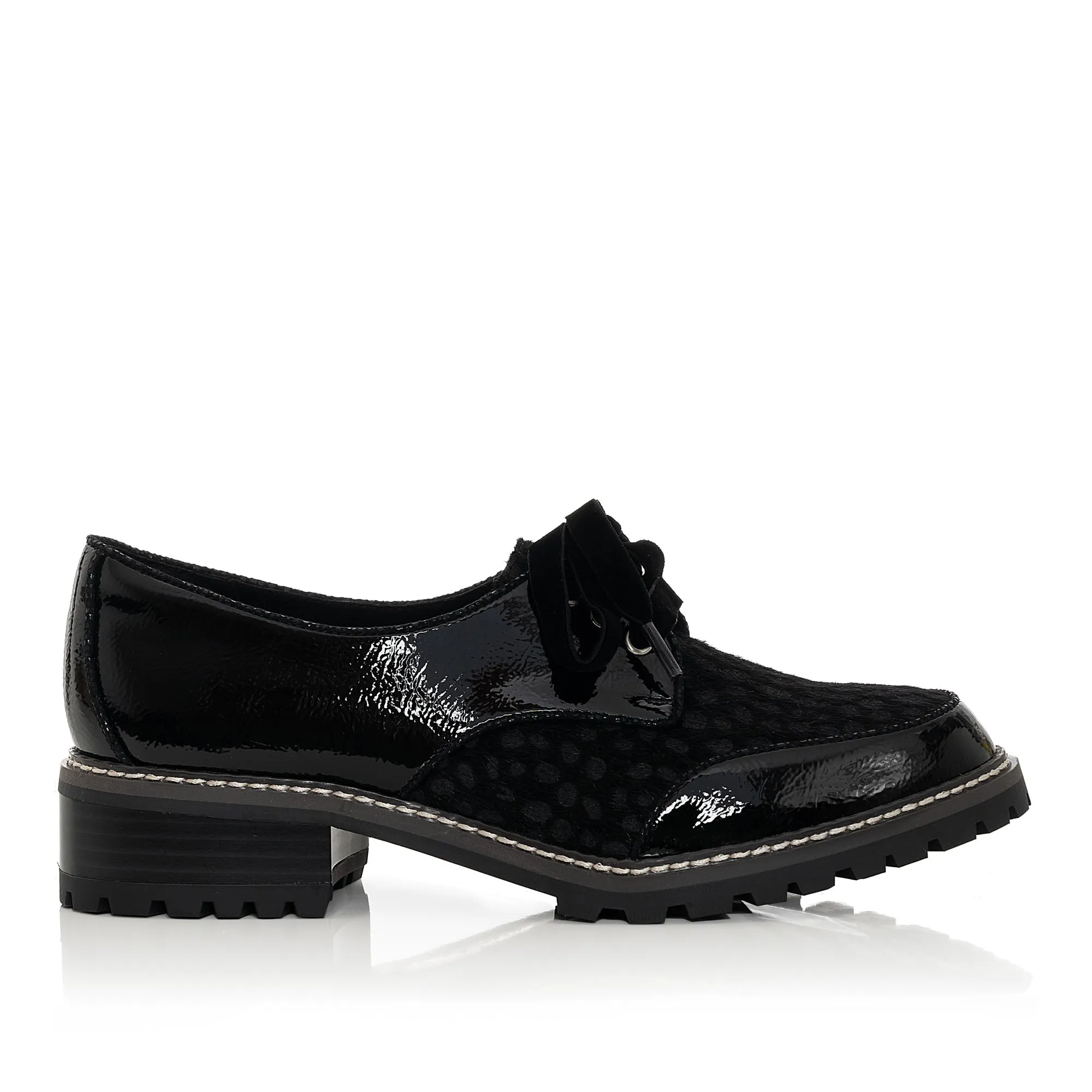 Aubrey Lace Up Chunky Flat Shoes Black Apaloosa by Ruby Shoo
