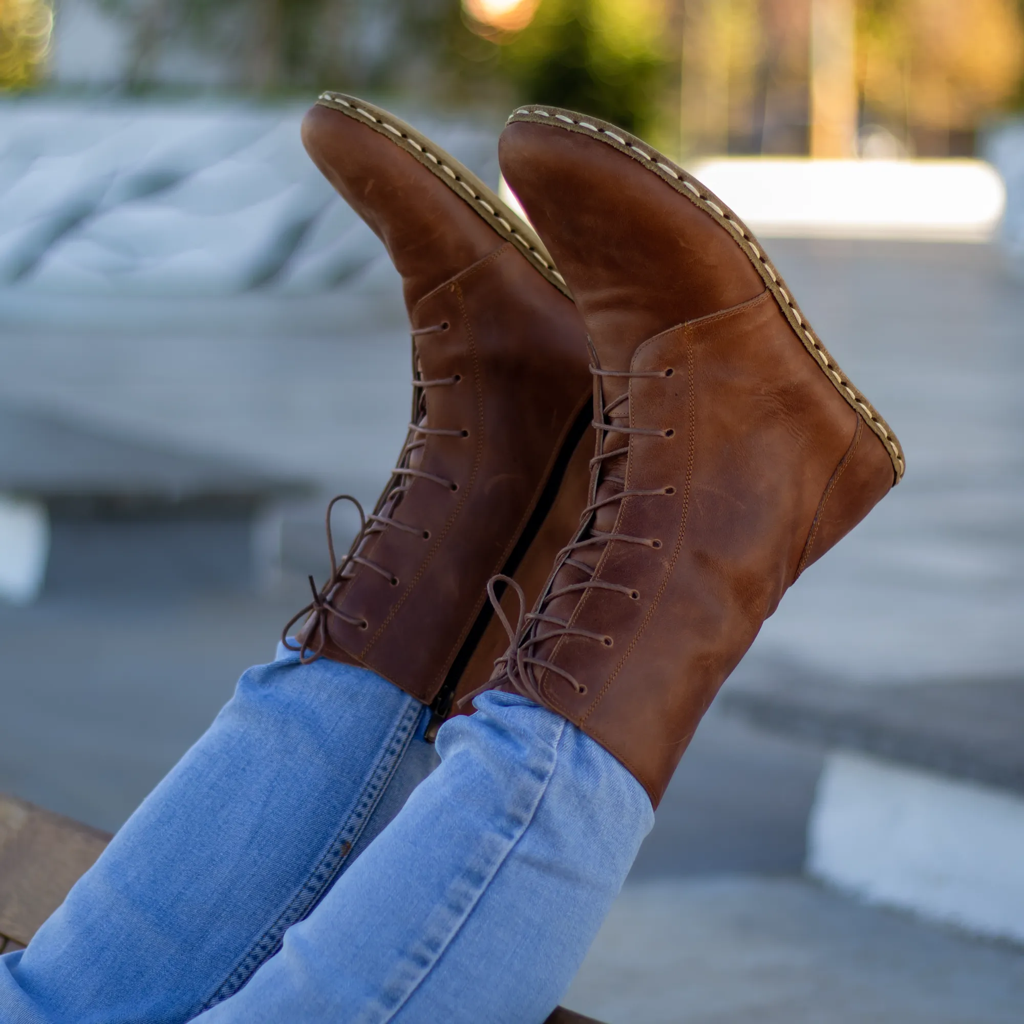 Barefoot Leather Lace-up Crazy New Brown Boots for Men