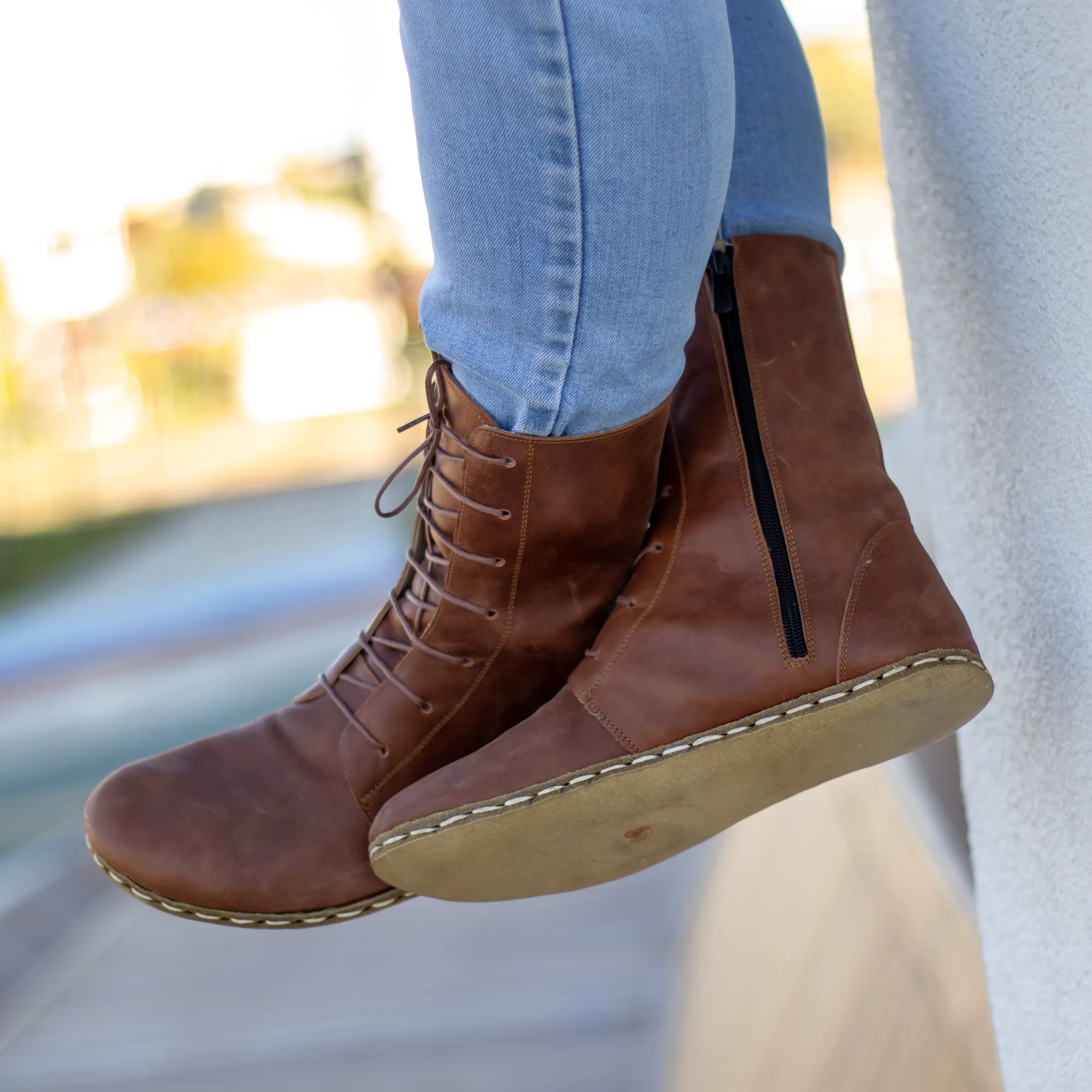 Barefoot Leather Lace-up Crazy New Brown Boots for Men