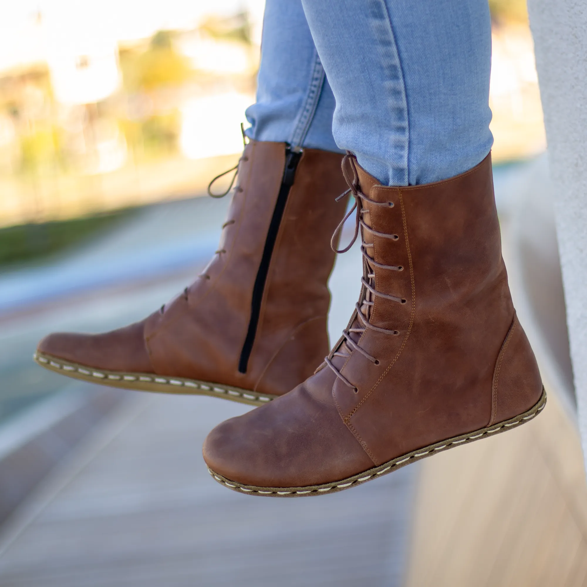 Barefoot Leather Lace-up Crazy New Brown Boots for Men