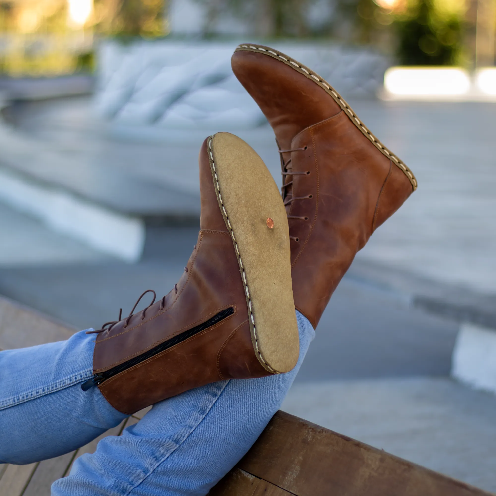 Barefoot Leather Lace-up Crazy New Brown Boots for Men
