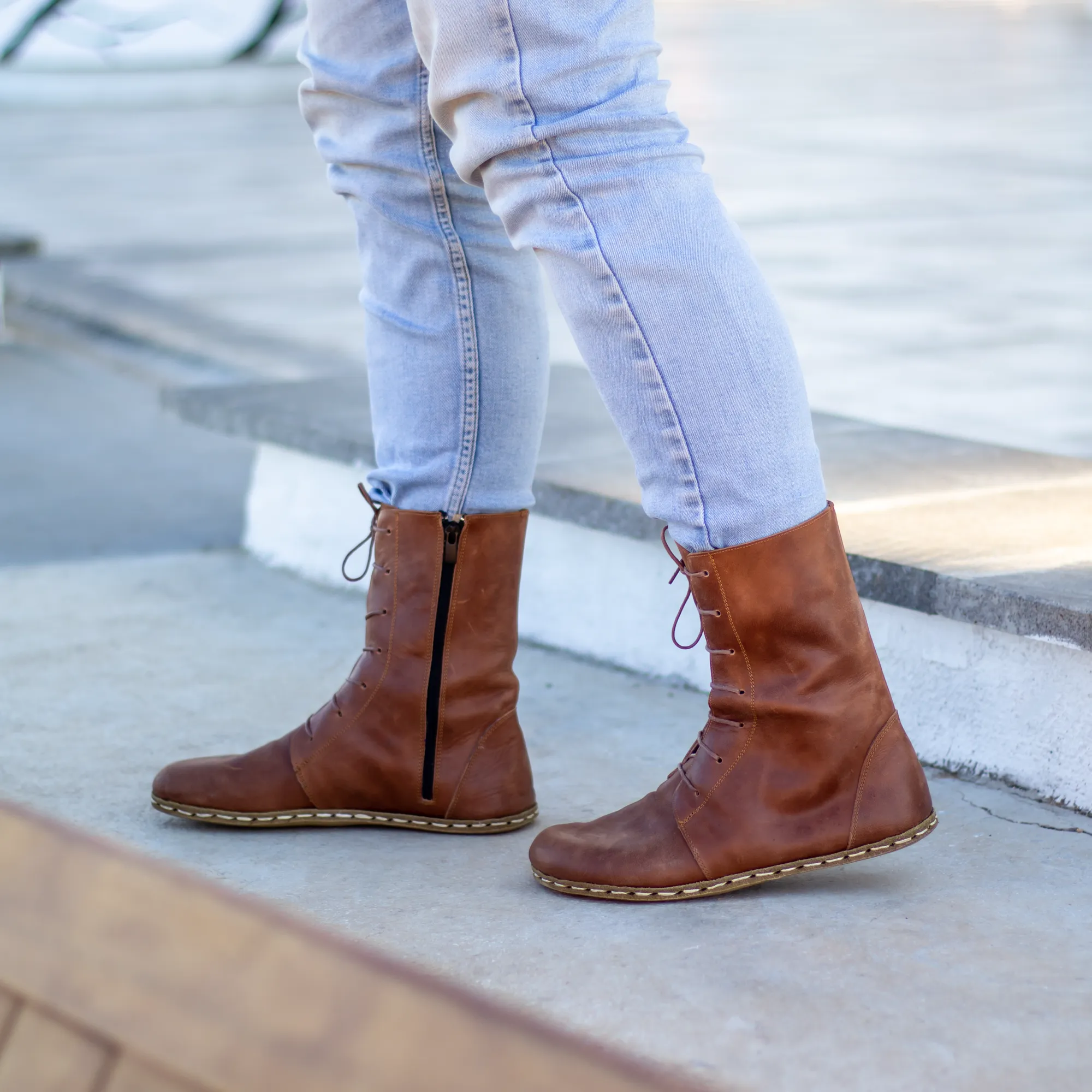 Barefoot Leather Lace-up Crazy New Brown Boots for Men