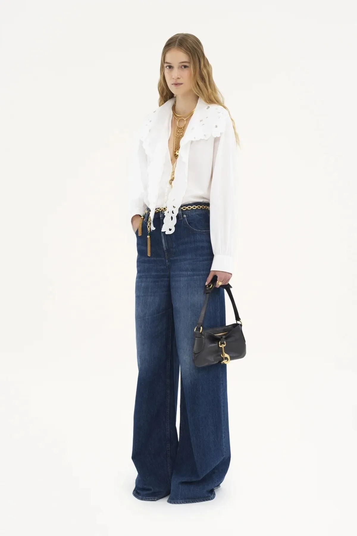 Chlo Embroidered Lavallire Shirt - White