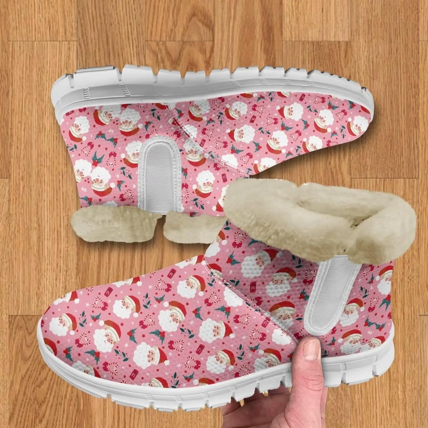 Christmas Winter Snow Boots for Women Men Cold Weather Snow Booties Pull On Fuzzy Slippers Shoes