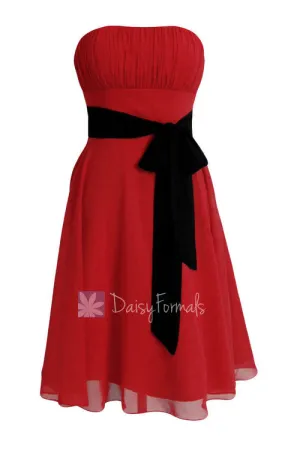 Classic A-line Short Formal Bridesmaid Dress Cocktail Prom Dress with Sash(BM856)