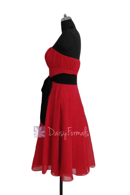 Classic A-line Short Formal Bridesmaid Dress Cocktail Prom Dress with Sash(BM856)