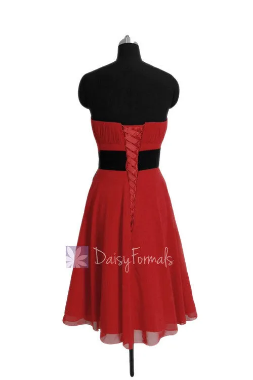 Classic A-line Short Formal Bridesmaid Dress Cocktail Prom Dress with Sash(BM856)