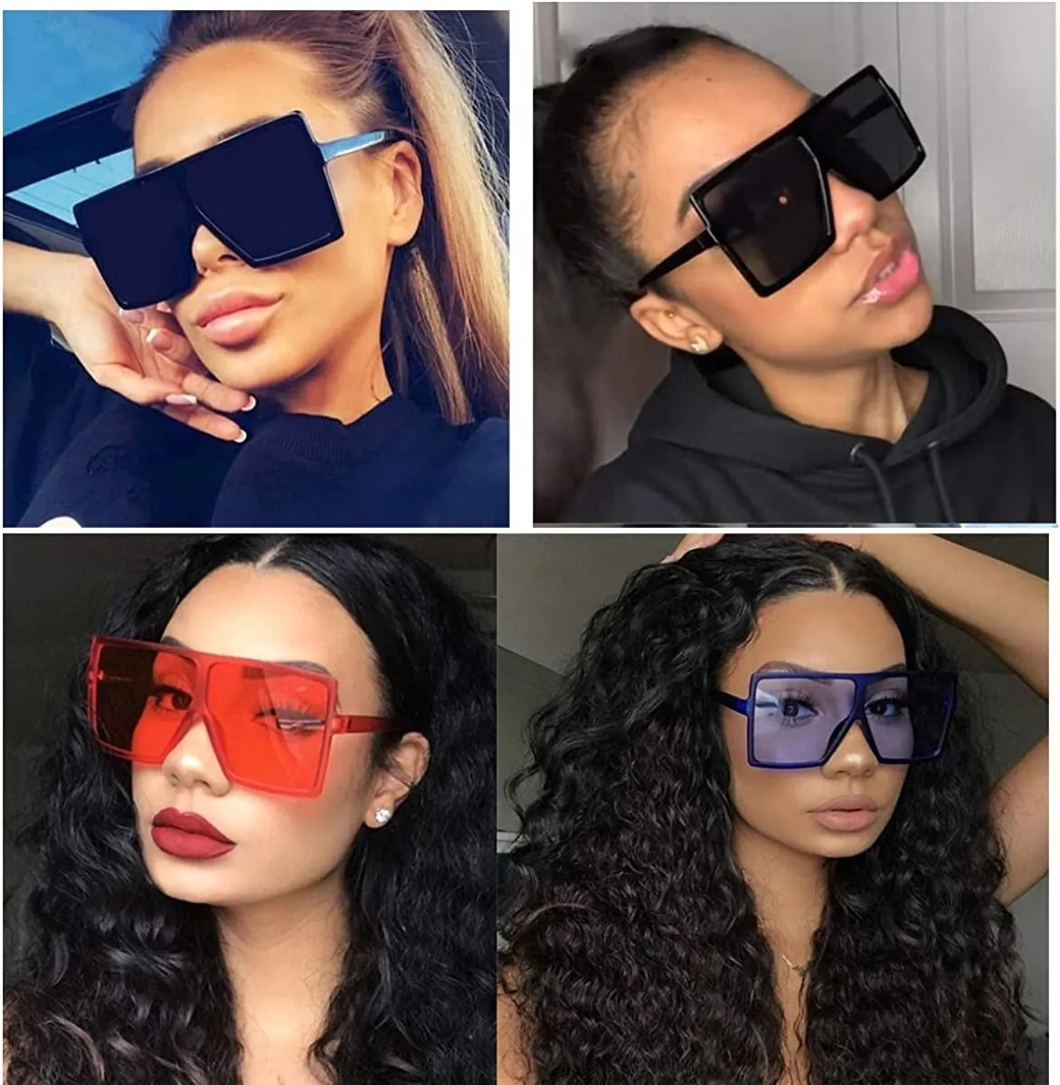 ENSARJOE Square Oversized Sunglasses for Women Men Flat Top Fashion ShadesUV Protection