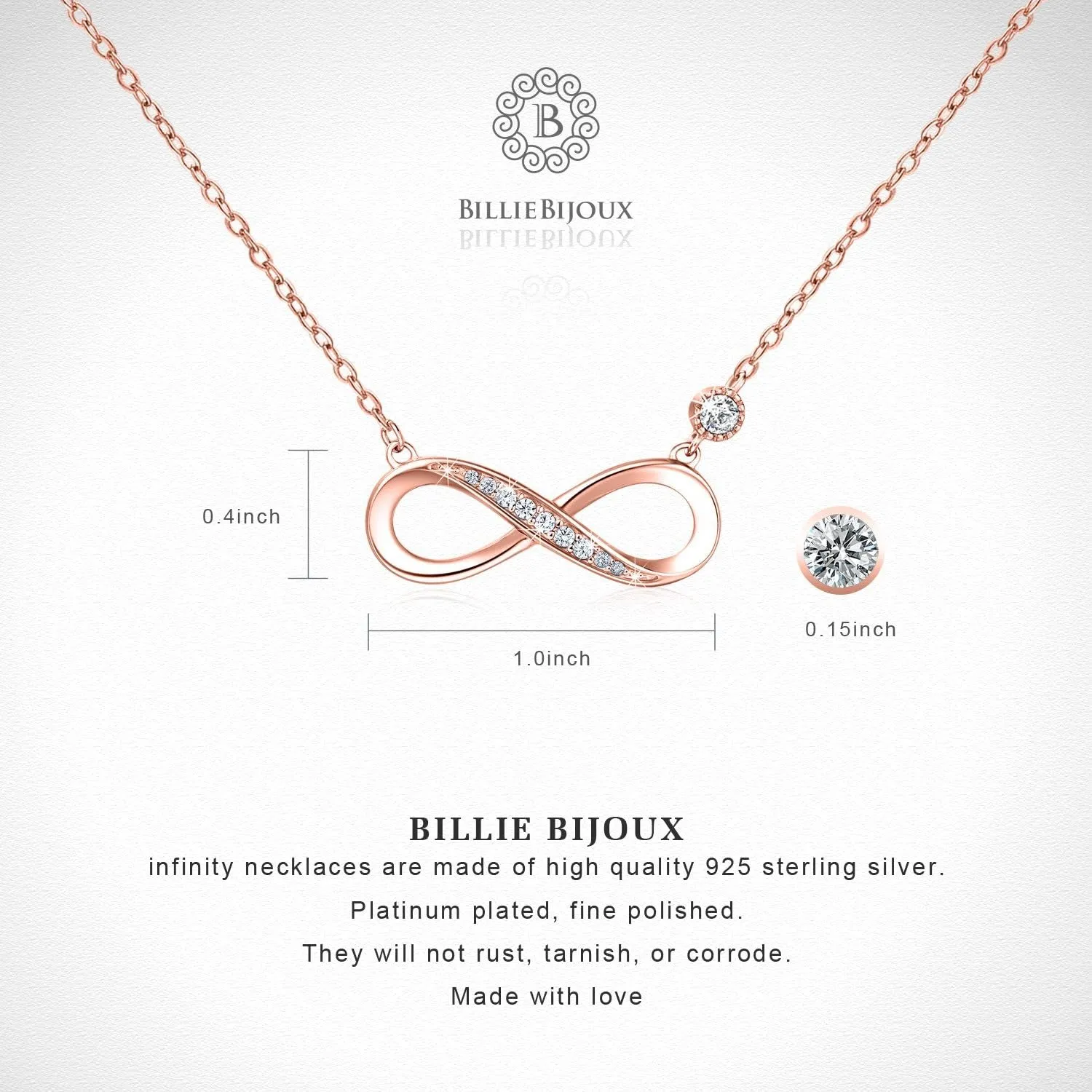 Infinity Necklaces 925 Sterling Silver Necklace Love Pendant White Gold Plated Women Necklace Gifts for for Women