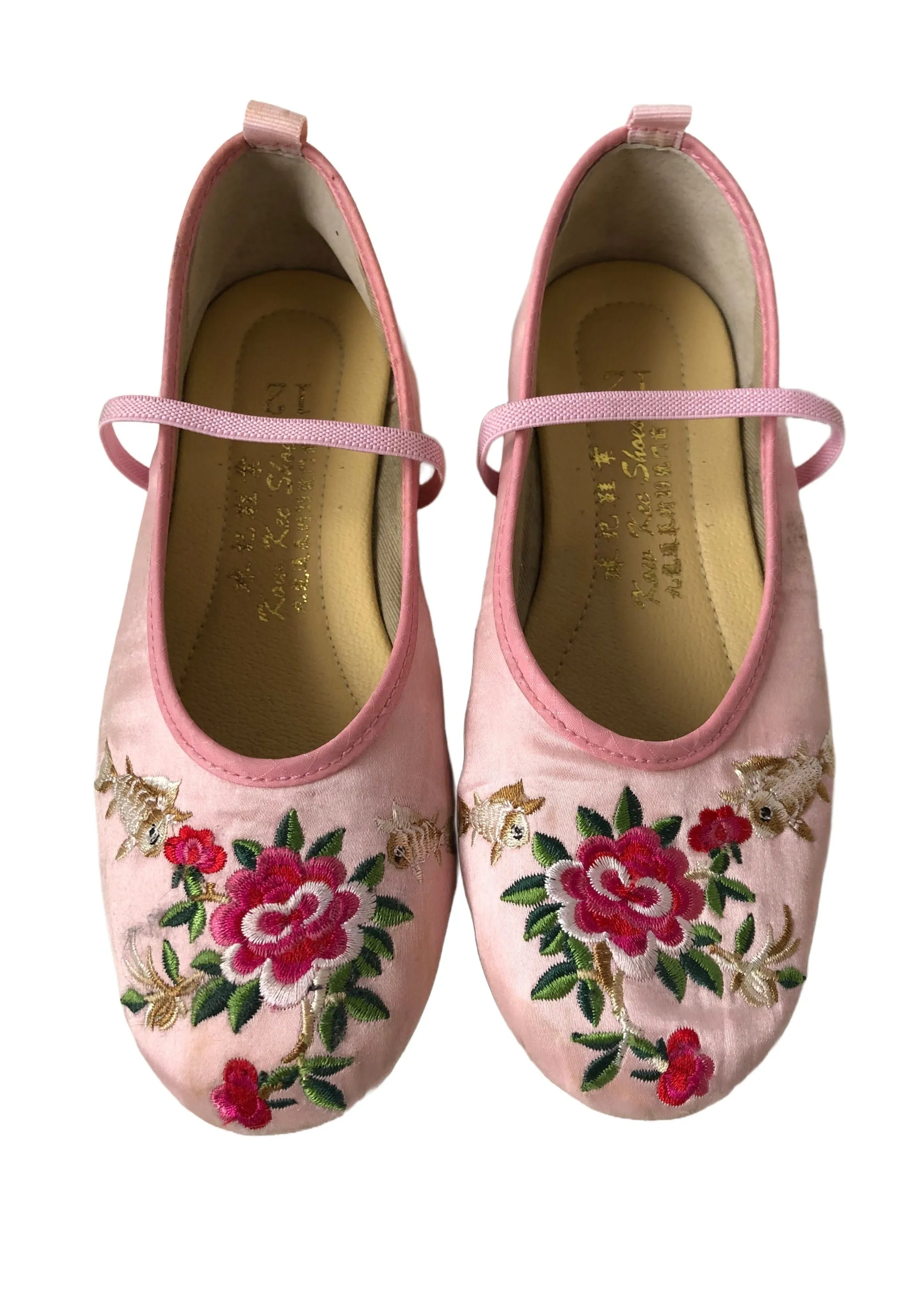 KOW KEE Girls pink embroidered floral ballet flats w/ elastic strap, 12