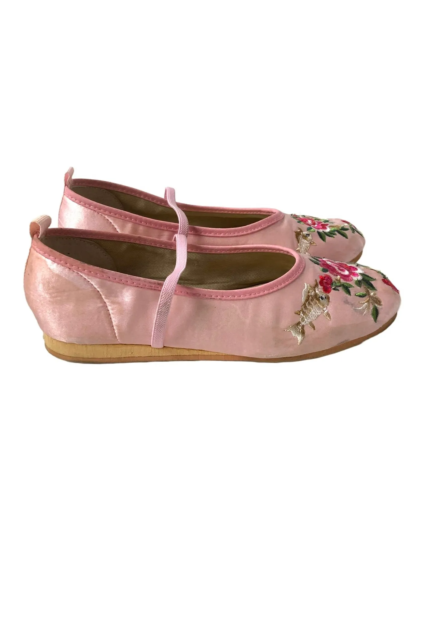 KOW KEE Girls pink embroidered floral ballet flats w/ elastic strap, 12