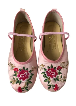 KOW KEE Girls pink embroidered floral ballet flats w/ elastic strap, 12