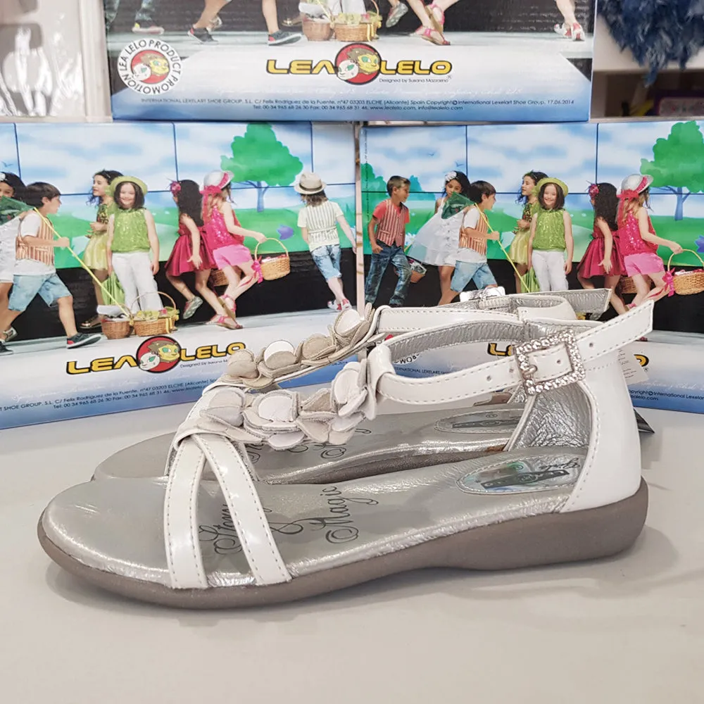 Lela Leo Girls White Leather Sandal