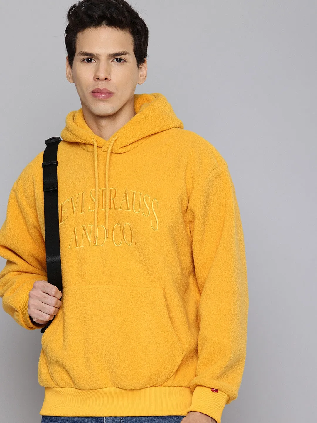 Men's Brand Logo Mustard Hooded Sweatshirt