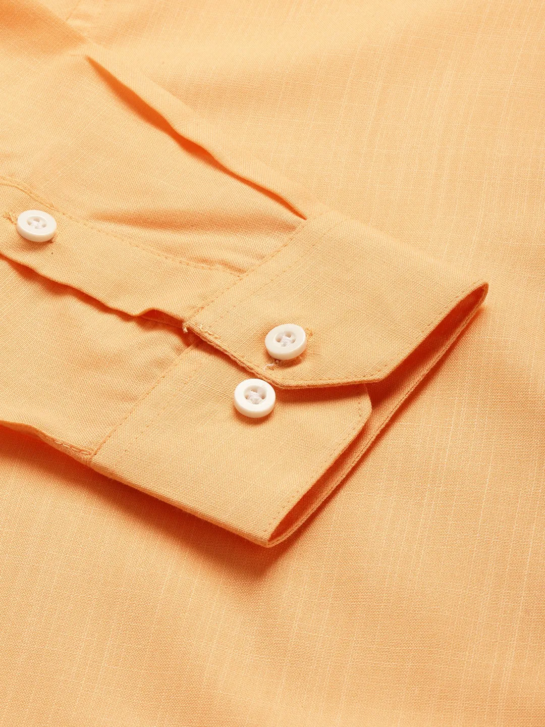 Mens Cotton Linen Orange Chinese Collar Shirt - Sojanya