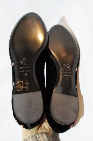 NEW ALEXANDER MCQUEEN EMBROIDERED FLORAL FLAT Shoe 36 6 BLACK Womens