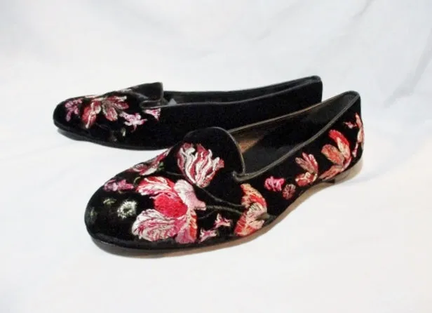 NEW ALEXANDER MCQUEEN EMBROIDERED FLORAL FLAT Shoe 36 6 BLACK Womens