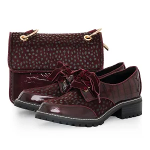 Paloma Burgundy Lace Up Chunky Flat Shoes & Matching Toledo Bag by Ruby Shoo
