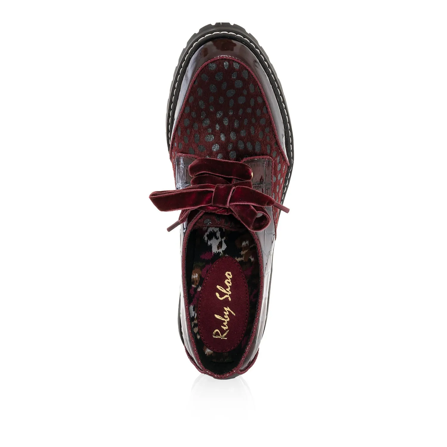 Paloma Burgundy Lace Up Chunky Flat Shoes by Ruby Shoo