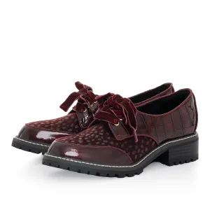 Paloma Burgundy Lace Up Chunky Flat Shoes by Ruby Shoo