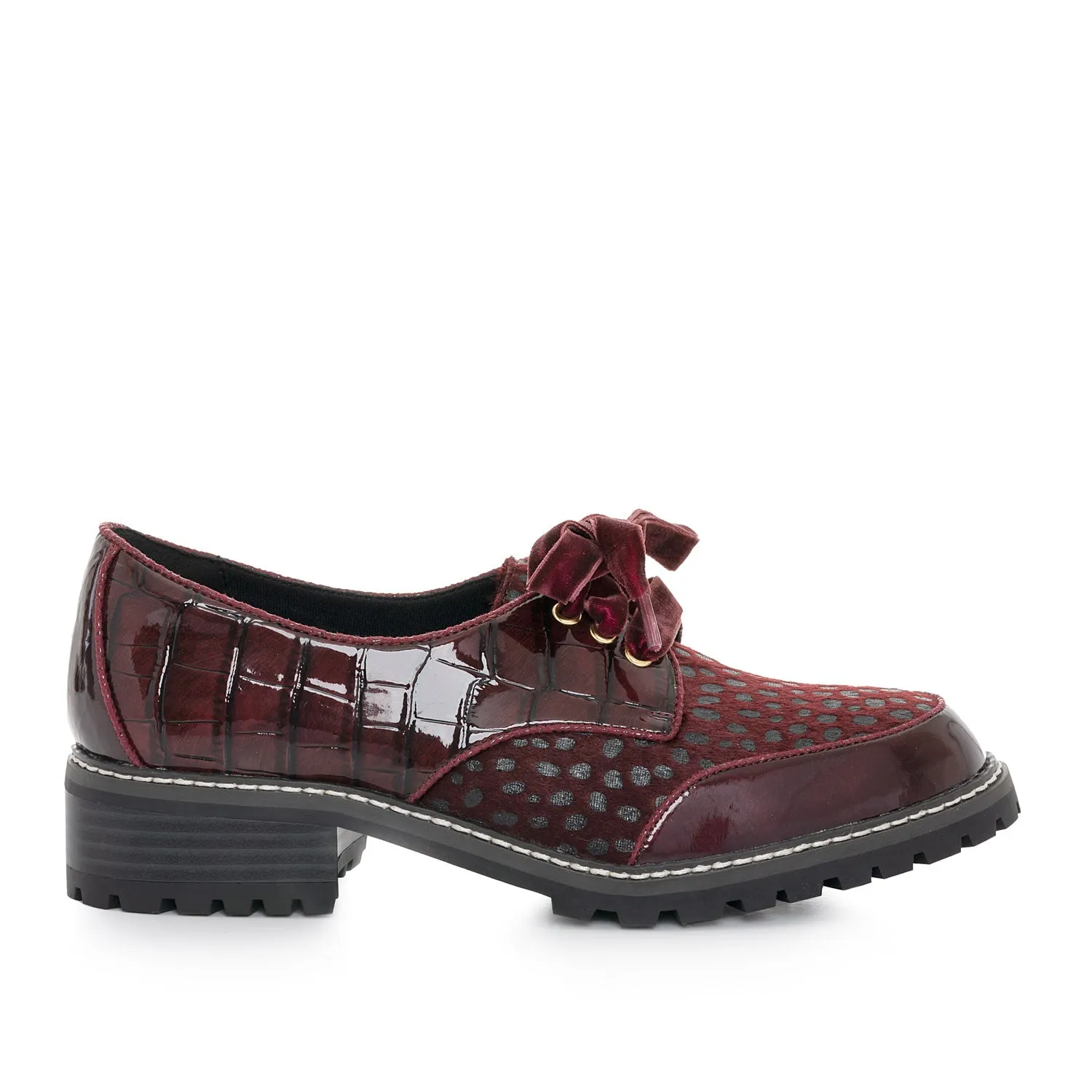 Paloma Burgundy Lace Up Chunky Flat Shoes by Ruby Shoo