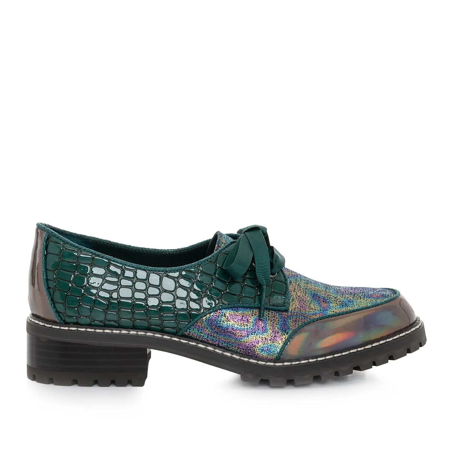 Paloma Emerald Lace Up Chunky Flat Shoes by Ruby Shoo