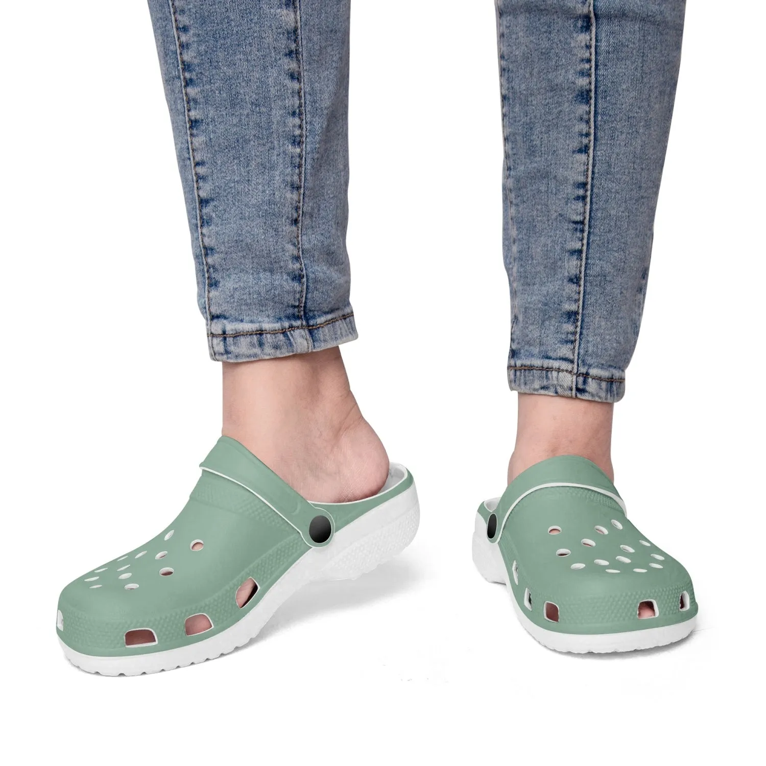 Pastel Green Color Unisex Clogs, Best Solid Green Color Unisex Classic Lightweight Best Sandals For Men or Women