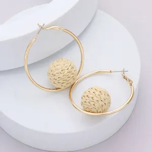 Raffia Wrapped Ball Hoop Earrings