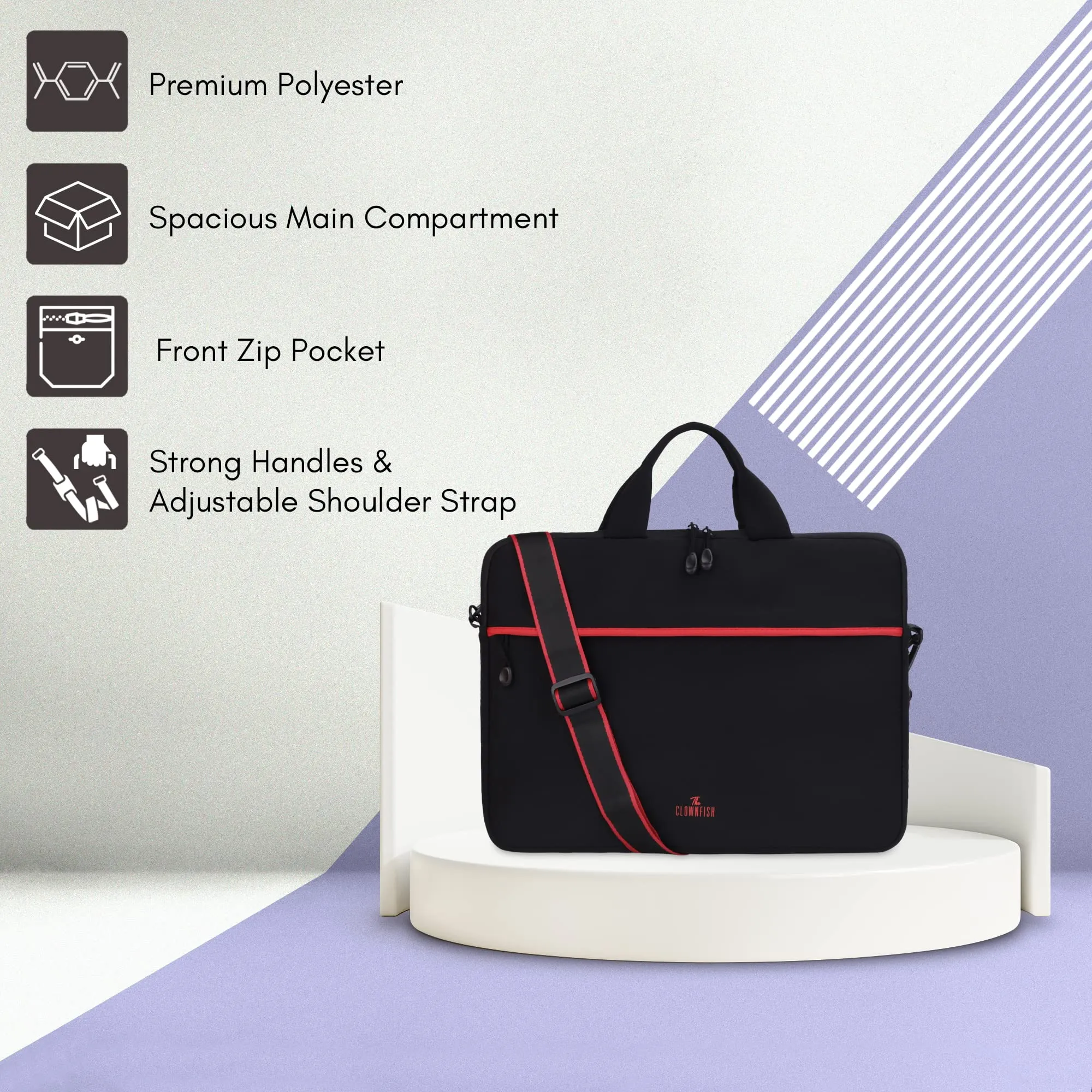 The Clownfish Lucas Series Polyester Unisex 15.6 inch Tablet Case Laptop Sleeve Laptop Bag Case Slipcase Shoulder & Trolley Strap (Black)