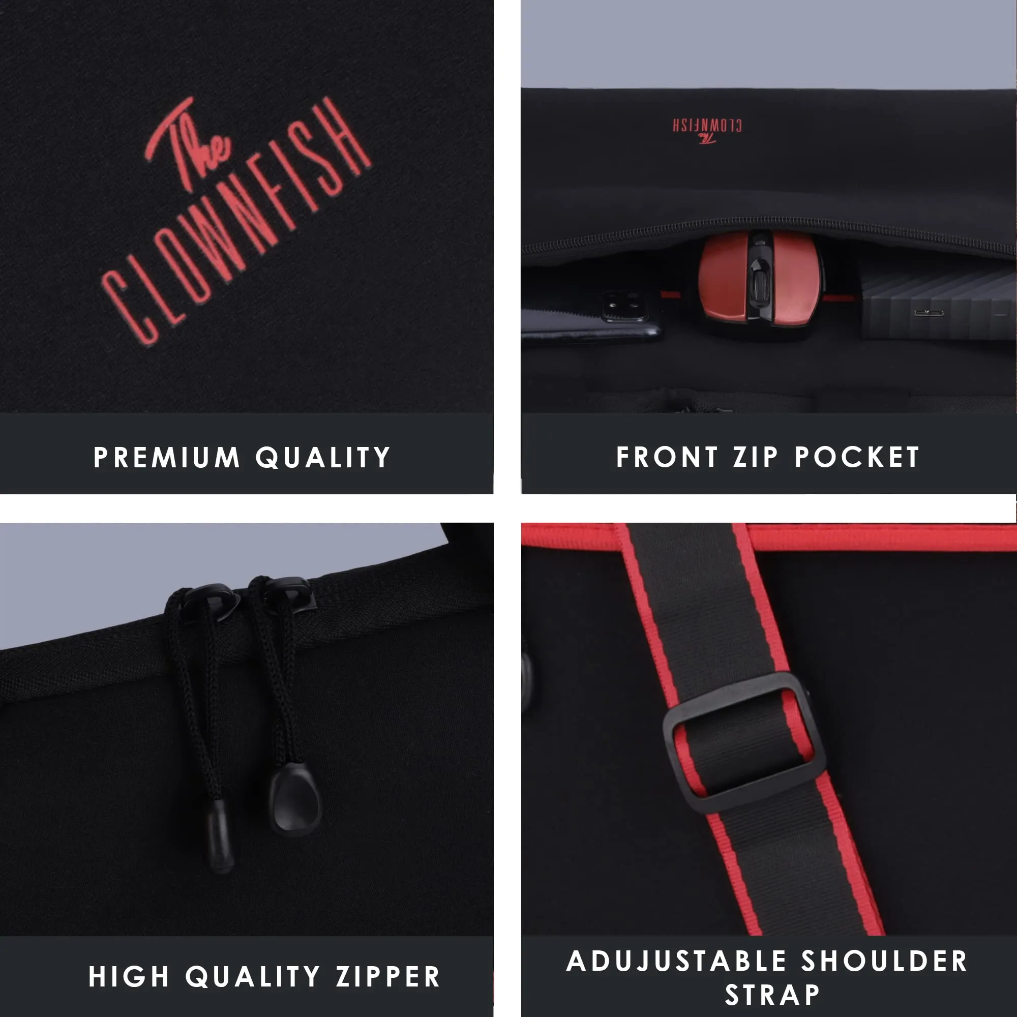 The Clownfish Lucas Series Polyester Unisex 15.6 inch Tablet Case Laptop Sleeve Laptop Bag Case Slipcase Shoulder & Trolley Strap (Black)