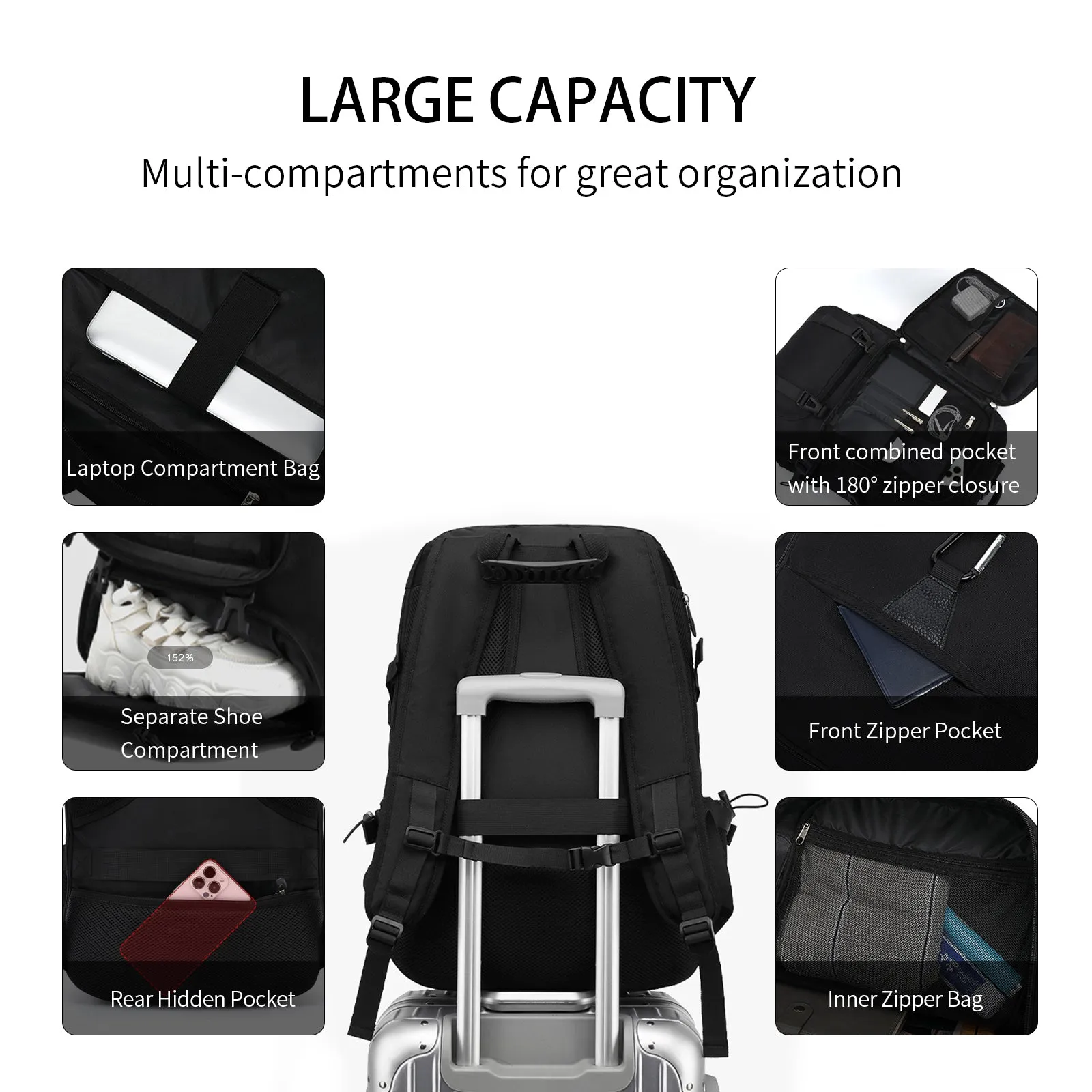 Travel Laptop Backpack, Business Durable Laptops Backpack with USB Charging Port, Water Resistant Hiking Backpack Computer Bag Gift for Men & Women Fits 17 Inch Notebook, Black